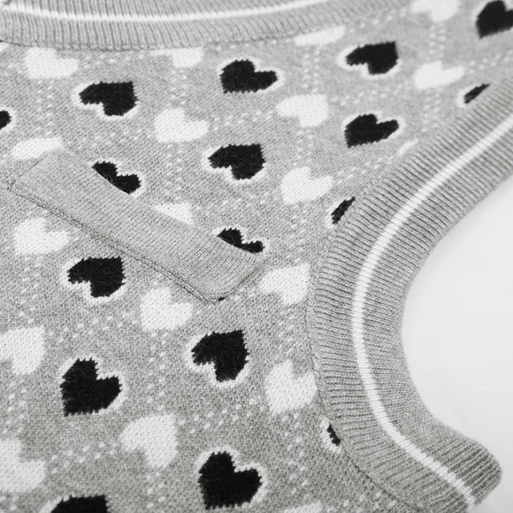 Women's Argyle Sweater Vest Sleeveless V Neck Knit Heart Knitwear Top Grey M - Picture 5 of 6